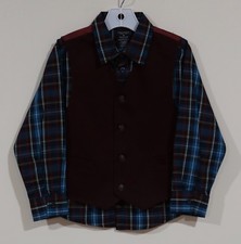 Nautica Size 6 Boys Blue/Burgundy Plaid Shirt  Burgundy Vest Set