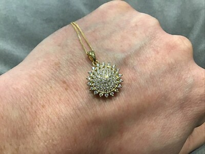 1CT Simulated Diamond Brilliant Cut Sun Pendant Necklace 9k Yellow Gold Plated