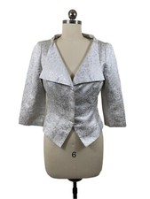 Kay Unger Blazer Jacket 6 Petite White Metallic Embroidered Floral Fairy Glam