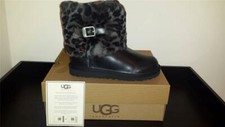 NEW Kids UGG Australia "Ellee Animal"-WAS 180 -size 5 Blk Leather, spotted cuff