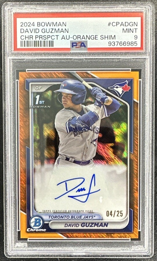 DAVID GUZMAN 2024 Bowman Chrome ORANGE SHIMMER REFRACTOR AUTO 1st Bowman #04/25