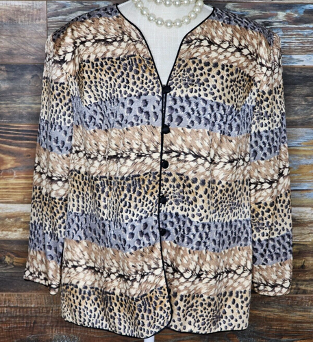 Adrianna Papell Women 100% Silk Multicolor Animal Print Blouse Sz 18 *EXCELLENT* - 第 1/7 張圖片