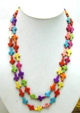 12*15mm Cross Multicolor Turquoise Necklace for Women Long 46" Sweater Necklace