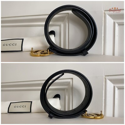 Authentic Gucci Black Calfskin Leather Gold Double G Buckle  display picture 1