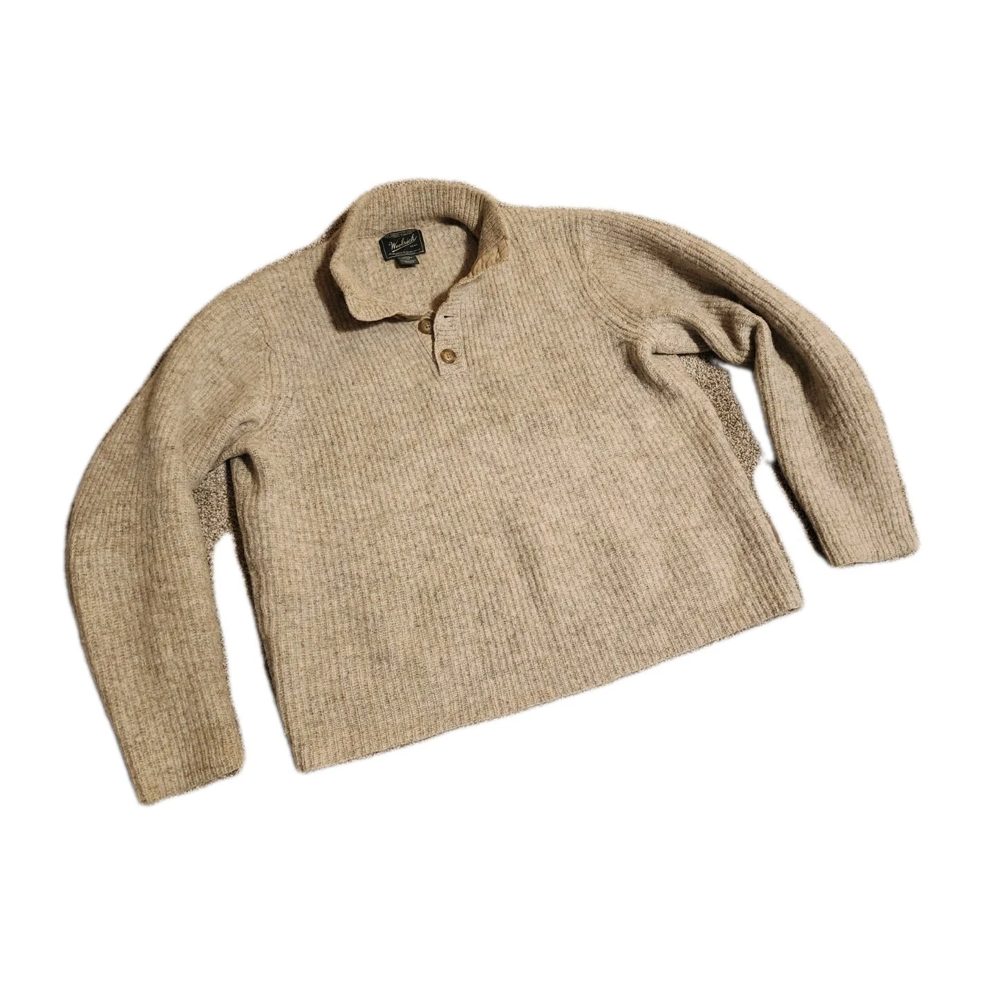 Sweater Knitted Woolrich Men's L Wool Henley Long Sleeve Pullover 3 Button USA