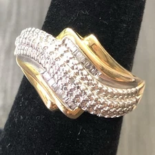 BR SUN Diamond Ring - Size 6.25 - Gold Tone Diamond Chip Ring - Signed