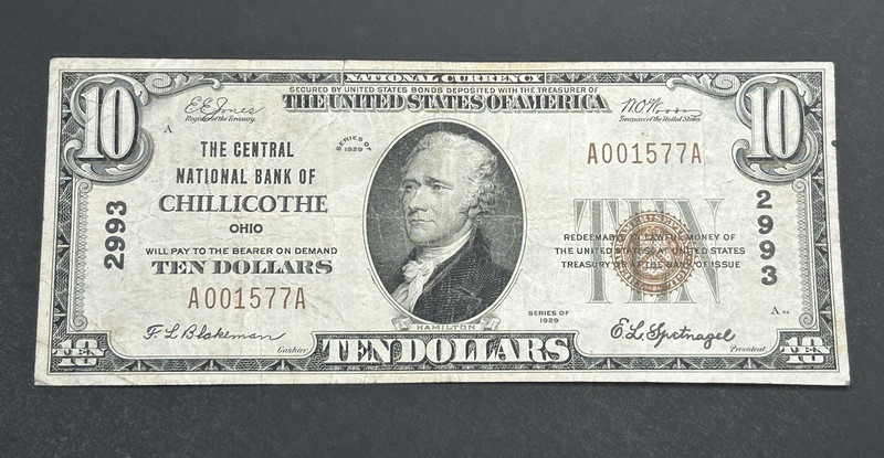 1929 $10 National Currency ***Chillicothe, Ohio*** Note US Bill LOW Shipping!!!