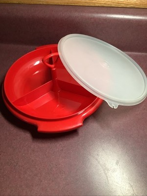 Vintage Tupperware 608-1 Red Divided Serving Suzette Dish With Lid