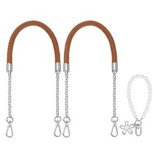 2Pcs 23.6Inch PU Leather Purse Strap with Pendant Light Brown, Silver Chain 