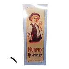 Vintage Metal Tin Advertising Sign Murphy Harmonika Germany Made In USA 1974