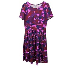 LuLaRoe Colorful Pink Geometric Pockets Stretch Amelia Dress Size 2XL