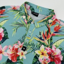 Bad Birdie Polo Shirt Mens XL Blue Floral Tropical Print AOP Golf Performance