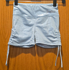 Justice Girls Athletic Silver Activewear Shorts L Drawstring Elastic Stretch
