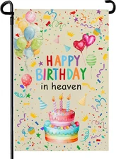Happy Birthday in Heaven Garden Flag 12x18 Inch Double Sided Colorful Balloon Ca