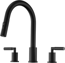 Black 3 Hole Kitchen Faucet With Pull Down Sprayer 2 Handle Sink Faucet