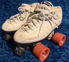 vintage RIEDELL CARRERA LEATHER ROLLER SKATES white SPEED BOSS WHEELS WOMEN  S 4