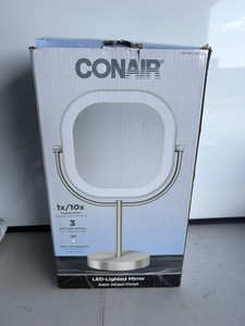 Conair LED Lighted Mirror Satin Nickel USB-C Rechargeable 1x/10x Magnificatio OB
