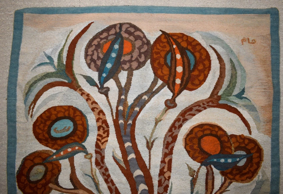 Tapiz abstracto tejido a mano arte para colgar en la pared - 4,1 pies - arte de decoración de lana - firmado Foto 2 de 4