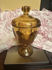 Viking Epic Six Petal Amber Glass Candy Dish with Lid Vintage 8" Tall