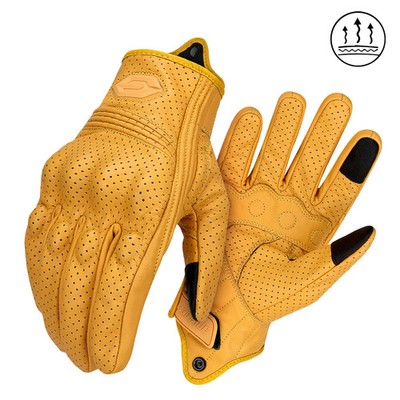 HEROBIKER Vintage Motorcycle Gloves Perforated Leather Anti-Slip Full Finger