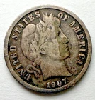 1907 Barber 10c 90% SILVER ~ Fine ? ~ Nice ~ G54