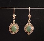 Antique 14k Dangle/Drop Hook Earrings Oval Bezel Set, Nephrite Jade — photo 1