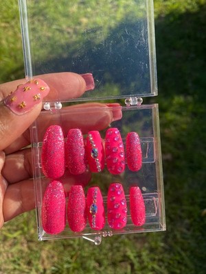 Pink Voltage Almond Shaped Press on nail