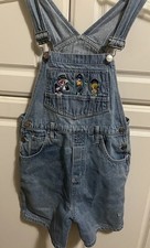Kids VTG Looney Tunes Characters Denim Bibbed Carpenter Overall Shorts Size 10