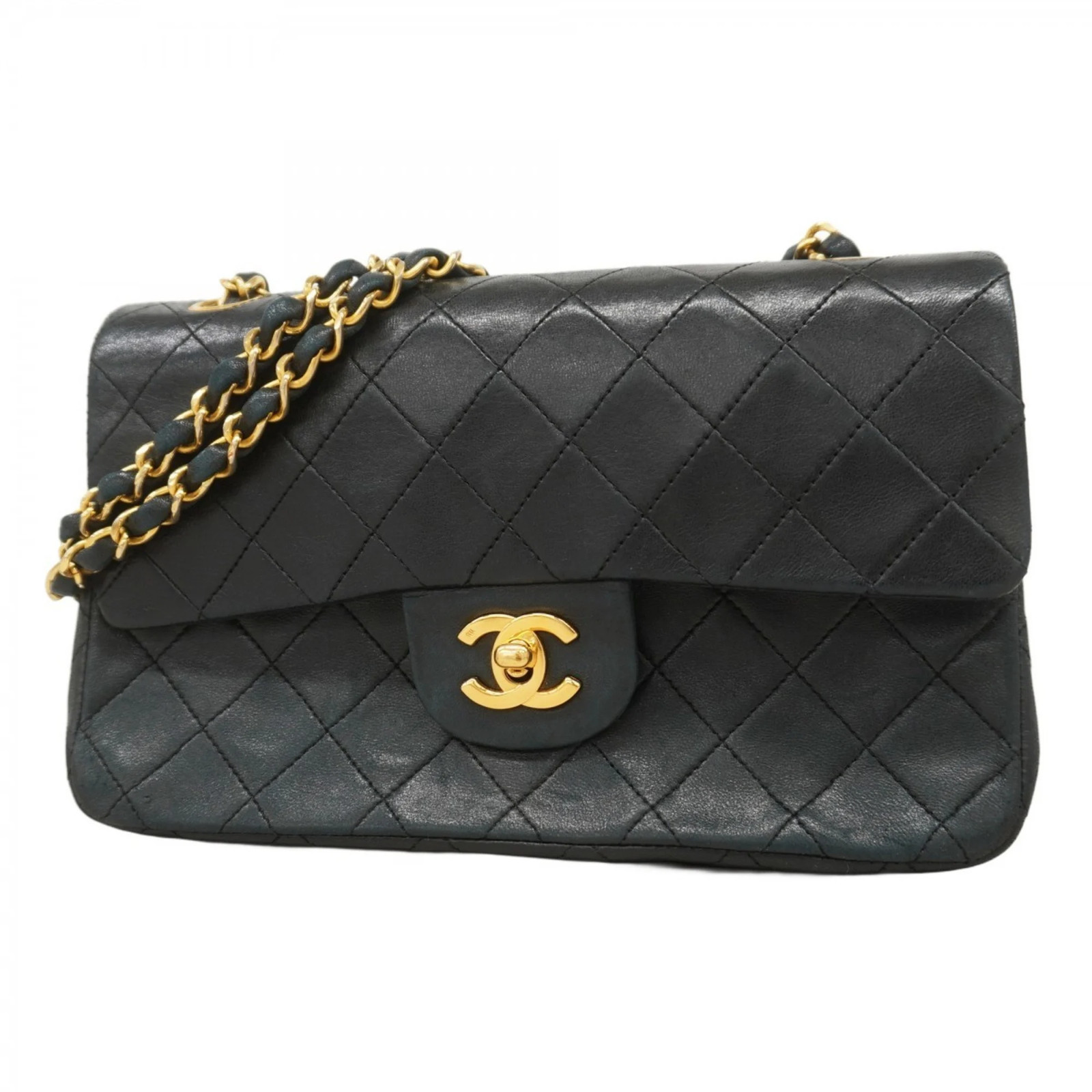 Chanel Black Lambskin Double Flap Chain Shoulder Bag-image