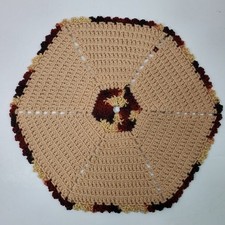 Vintage Handmade Crochet Windmill Doily 18 Inch Tan w/ Red Trim