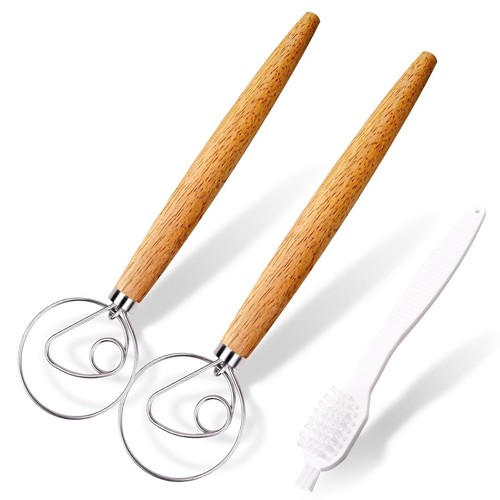 2-Pack Danish Dough Whisk, 13-Inch Dutch Whisk with Stainless Steel Ring, Dut...