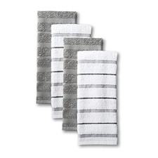 4 Pack Kitchen Towels 16x26 Grey White Absorbent Dish Hand Towels Home Set