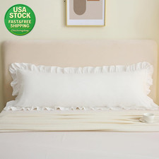 Ruffle Body Pillow Cover 20X54 Farmhouse Washed Cotton Decorative Sham off White