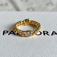 Pandora Shine MET ALE - Cuban Chain CZ Heart Ring - Size 58
