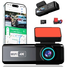Dash Cam Front and Rear, 4K 1080P Dual Dash Camera for Cars with Free 64GB ...