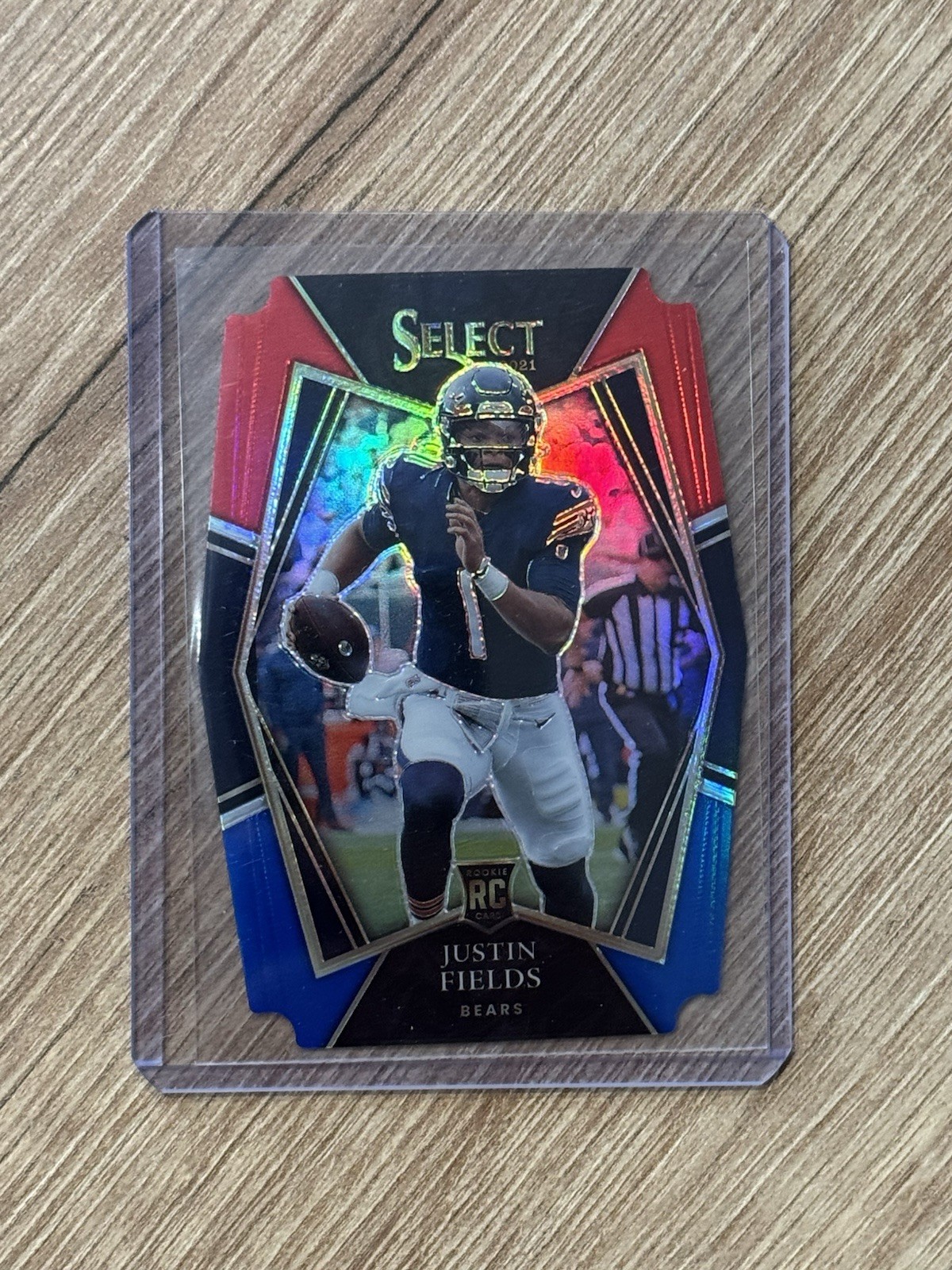 2021 Select Justin Fields Premier Level Red & Blue Prizm Die-Cut RC #150 Bears