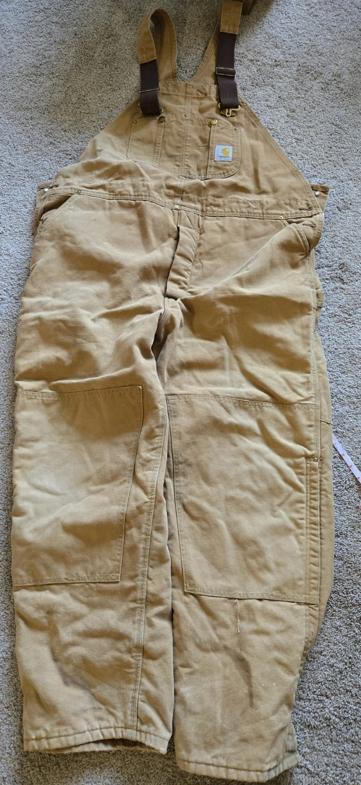 Carhartt Quilted Duck Bib Overalls Brown Red Lining USA Made Workwear Men’s