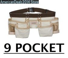 9 Pocket TAN Canvas Finisher's Tool Belt Carpenter Utility Work Apron NEW