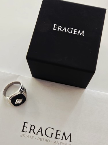 Men's ERAGEM Original Box & Papers 14K White Gold ONYX & Diamond Ring Size 10.5 - Picture 9 of 13