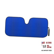 Front Windshield Sun Shade - Jumbo Accordion Folding Auto Sunshade 66x27 Blue