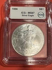 1996 Key date Silver Eagle Dollar MS67 ICG Certified Lowest Mintage In Bu Series