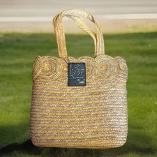 NEW Sun ‘n’ Sand Natural Straw Shoulder Tote Beach Pool Bag Yellow