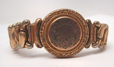 Antique Victorian Gold Filled Stretchy Medallion Bracelet No Monogram