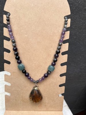 Collar de Ambar, Jade Azul Olmeca, Amatista y Obsidiana