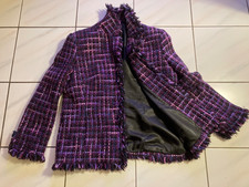 Madeleine Damen Blazer Jacke lila kariert schwarz gefüttert Gr. 44 Wolle elegant