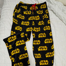 Star Wars Mens S Fleece Pajama Pants Black/Yellow Logo Graphic Print Drawstring