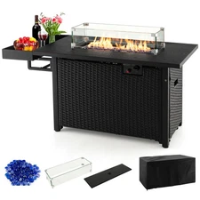 52" Outdoor Gas Fire Pit Table Patio Propane Firepit w/ Cover 50,000 BTU Black