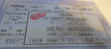 QUEBEC NORDIQUES V DETROIT RED WINGS Joe Louis Arena 3-31-94 Sakic Coffey Goals