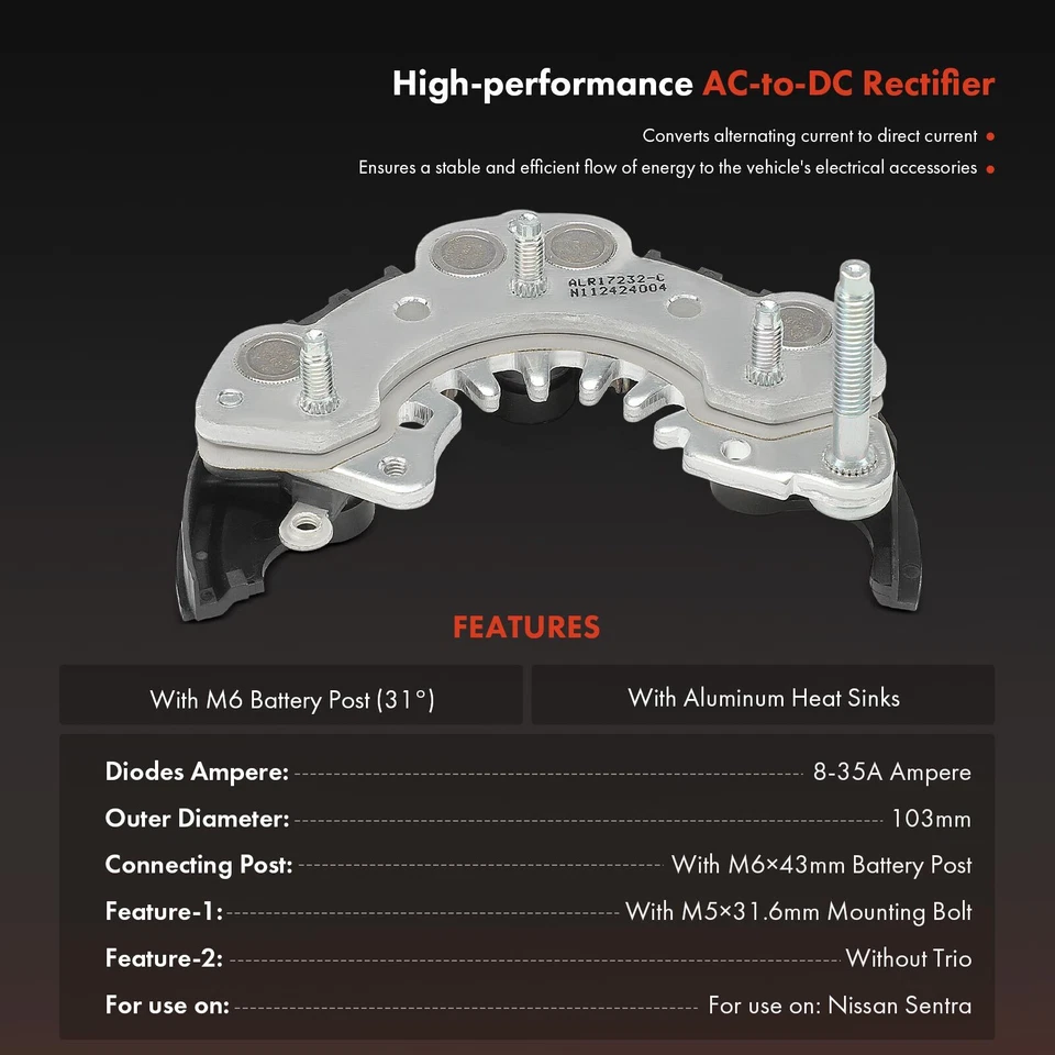 Diodo rectificador alternador para Nissan Sentra 92-94 Tsubame Tsuru NX L4 1.6L 12V Foto 2 de 4