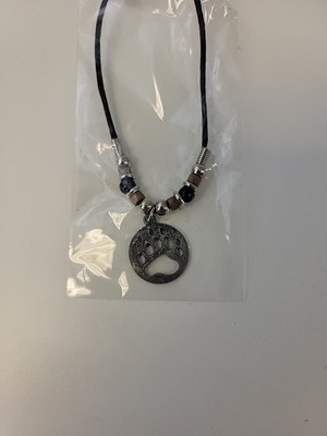Earth Elements Bear Paw Pendant Necklace Black Cord Beaded NWT Native American